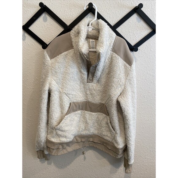 Ivivva By lululemon Size 14 Sherpa 1/4 Snap Sweatshirt Kangaroo Pocket Ivory - Picture 1 of 7